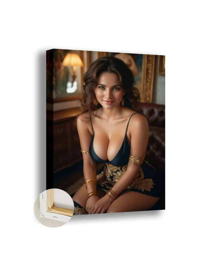 Luxuriöses Wandbild CIFBUY mit königlichem Frauenporträt auf Leinwand in Gold und Multicolour - Bild 2