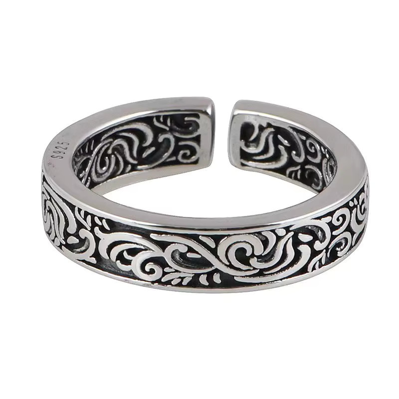 SAY Ring 925 Silber, Verstellbar, Retro-Muster, Unisex - Bild 4