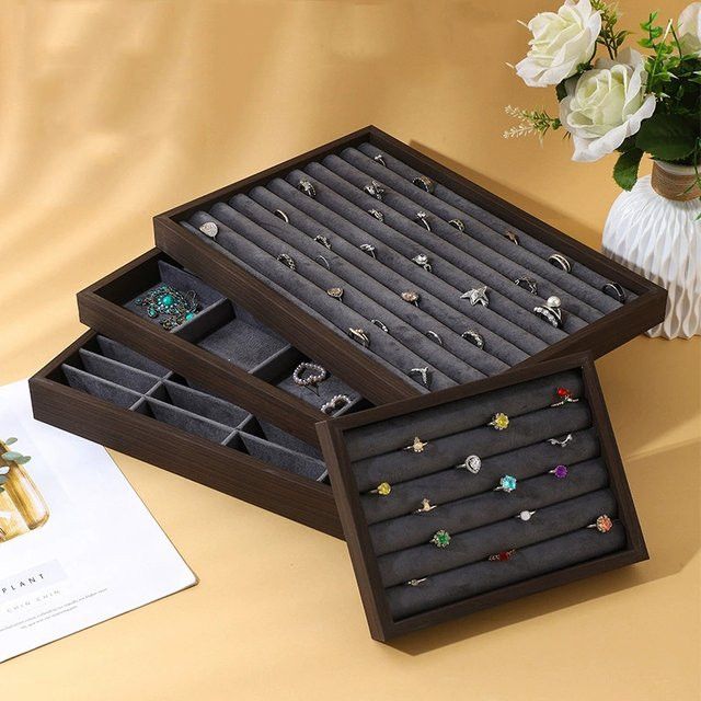 Vintage Grey Series Schmuck-Display-Tablett in Grau mit geometrischem Design als multifunktionaler Schmuck-Organizer für Ringe, Ohrringe, Armbänder, Halsketten und Uhren - Bild 1