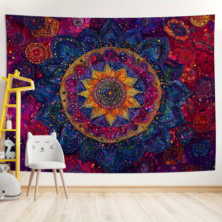 VIKAMA Mandala Wandteppich mit Sonnenblumen-Design in Multicolor, dekorative Wanddekoration für Wohnzimmer, Schlafzimmer oder Yoga, Breite: 90 cm, Höhe: 60 cm - Bild 3