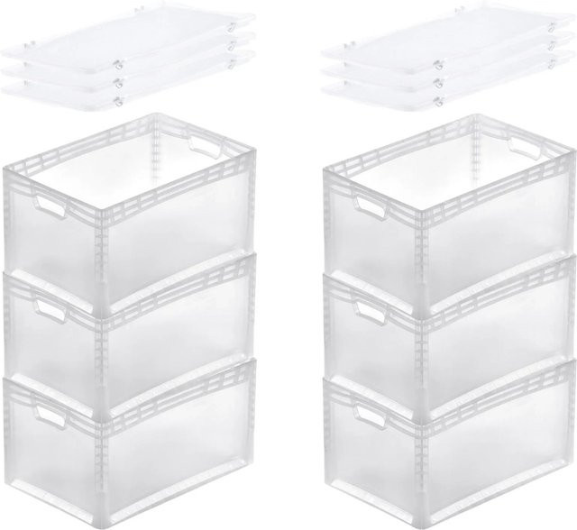 PROREGAL SuperSparSet 6x Transparente Eurobehälter LightLine Eurobox mit Scharnierdeckel und offenem Griff, H: 32 cm, B: 40 cm, T: 60 cm, 66 Liter - Bild 1