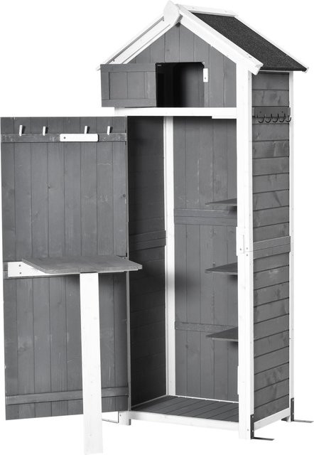 Outsunny Gartenschrank aus Holz mit Tür und Dach in Grau, Geräteschuppen für die Gartenlagerung, B/T/H: 78 x 52,5 x 182 cm - Bild 1