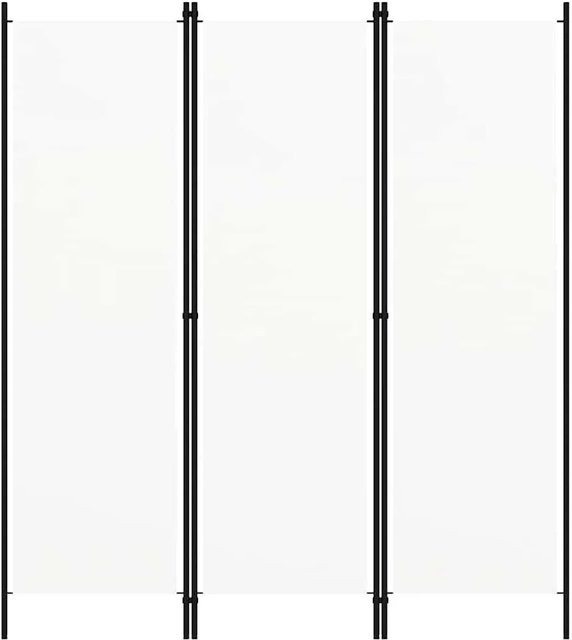 vidaXL 3-teiliger Raumteiler aus pulverbeschichtetem Eisen und Stoff in Weiß, B/H: 150 x 180 cm - Bild 1