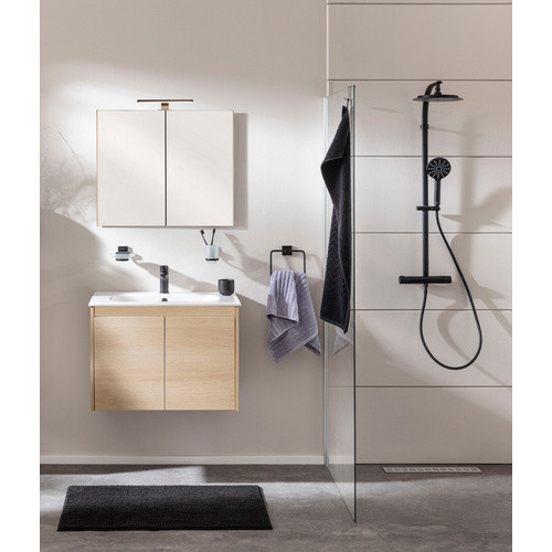 Fackelmann Badmöbel-Set Compact Line in Lindberg Eiche, Braun, mit Spiegelschrank und LED-Beleuchtung, B/H/T: 71,0 x 51,5 x 46,5 cm - Bild 3
