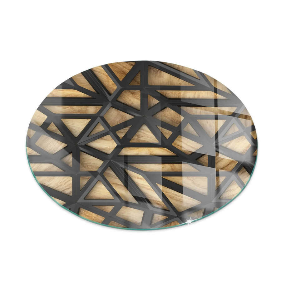 Tulup Glasplatte Geometrie für Kaminöfen mit Holz Vorlegeplatte, Rund, Braun, B/T/H: 70 x 70 x 0 cm - Bild 2