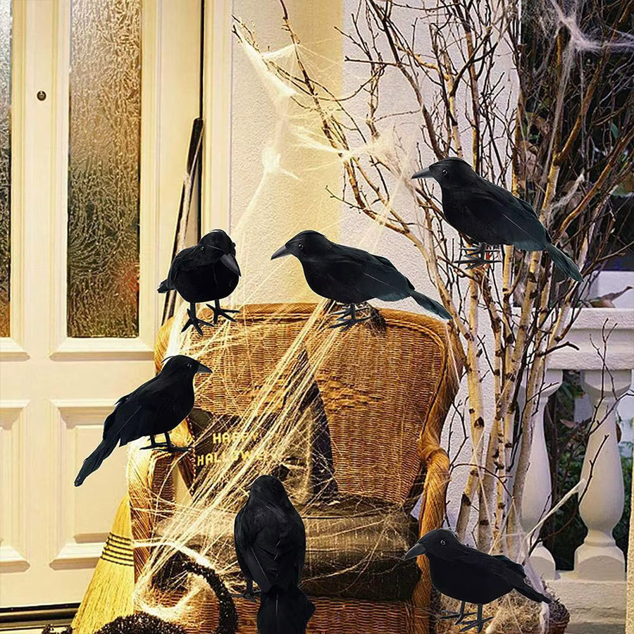 KITPIPI Dekorative schwarze Krähe aus Plüsch als Halloween-Deko und Horror-Ornament - Bild 4