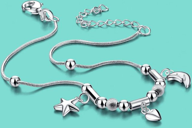 Wucifang Jewelry Fußkettchen, 925 Silber, Mond und Stern, Damen - Bild 1