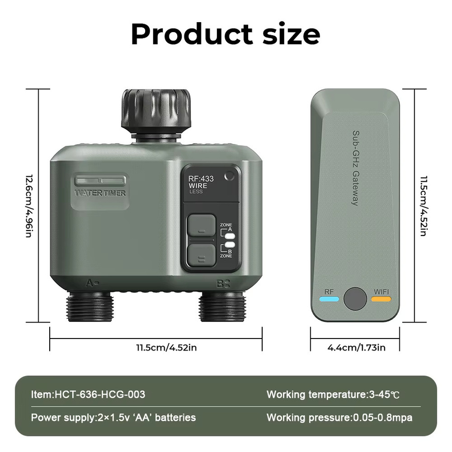 JIHUAN Tuya Smart Gartenbewässerungstimer 2-Kanal mit WLAN und RF433, Programmierbare Tropfbewässerungssteuerung in Grau - Bild 4