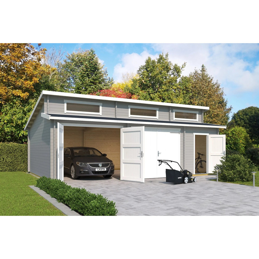 Blockgarage Lasita Maja Hawaii mit Holztoren in Grau, B/T: 820 x 579,6 cm - Bild 3