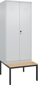 C+P Spind Classic PLUS Schwarz-Weiß mit Sitzbank, 2 Abteile, Sicherheits-Drehriegel, Buche-Hartholz Sitzfläche, B/T/H: 212 x 80 x 81,5 cm - Bild 1