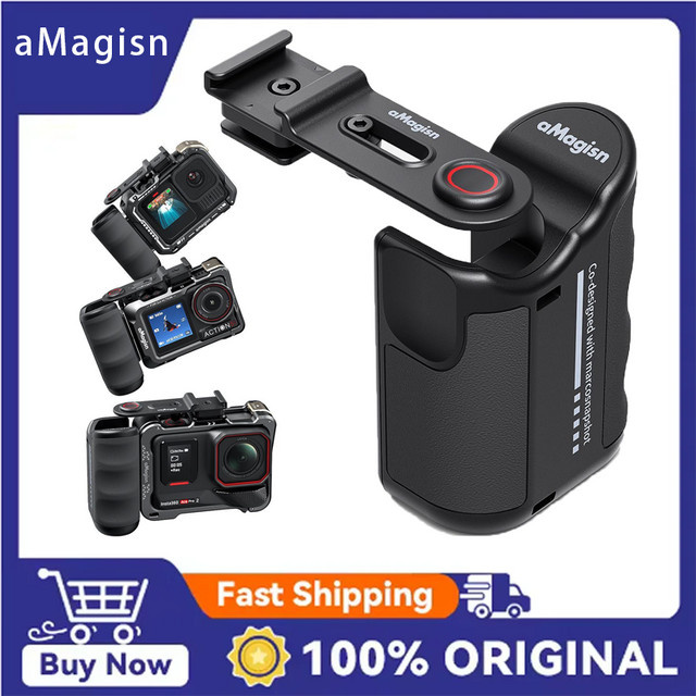 aMagisn Xplorer Grip Kit Zubehörset für Insta360 Ace Pro 2, Ace Pro und Ace Serie, Kameragriff aus ABS-Kunststoff mit Auslöseknopf, Schwarz - Bild 1