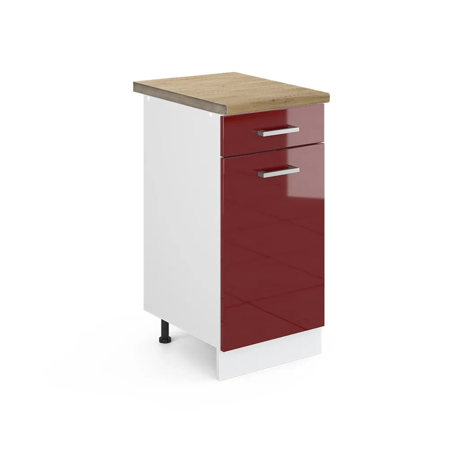 Vicco Küchenunterschrank R-Line in Bordeaux Hochglanz und Weiß mit Eiche-Optik, B: 40 cm, H: 81,6 cm, T: 60 cm - Bild 2