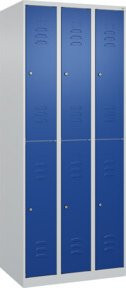 C+P Doppelstock-Spind Classic PLUS mit 3 Abteilen, Stahlkonstruktion, Grau/Blau, H: 185 cm, B: 75 cm, T: 50 cm, mit Zylinderschlössern und Garderobenstange - Bild 1