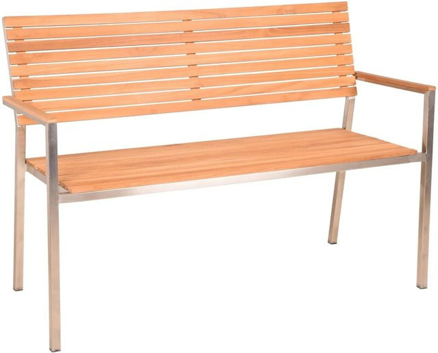 DELUKE Gartenbank LEON 2-Sitzer aus Teak und Edelstahl in Silber, wetterfest, Breite: 125 cm - Bild 1