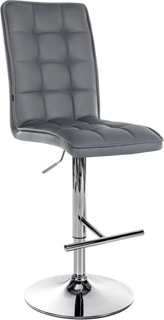 DELUKE Barhocker PIMIR Höhenverstellbarer Barstuhl aus Kunstleder in Grau mit Silber, Drehbar mit Lehne, B/T/H: 45 x 54 x 112 cm - Bild 1