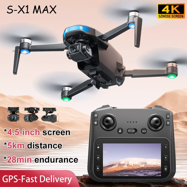 WDSZKMYF S-X1 MAX GPS-Drohne mit 4K-Kamera, 3-Achsen-Gimbal, FPV und großer Bildschirmsteuerung, Quadcopter in Schwarz - Bild 1