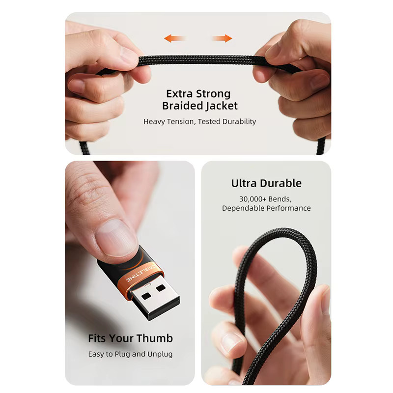 CABLETIME USB-A auf USB-C Kabel in Schwarz mit 480 Mbit/s Datenübertragung und geflochtener Ummantelung - Bild 5