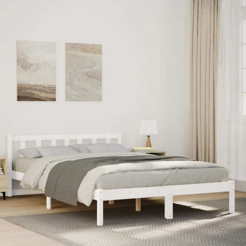 Massivholzbett vidaxl aus Kiefer in Weiß im Landhaus- und Skandinavischen Stil, B/T/H: 140 x 220 cm - Bild 1