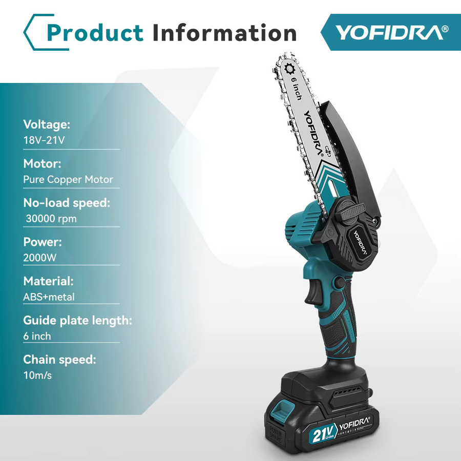 YOFIDRA Elektrische Akku-Kettensäge 6 Zoll mit Öler für Makita 21V LXT Batterien zum Schneiden von Holz und Ästen - Bild 5