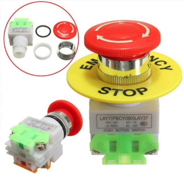 ELECAPITAL Not-Aus-Drucktastenschalter mit roter Pilzkappe, DPST 1NO 1NC, 10A, 660V - Bild 1