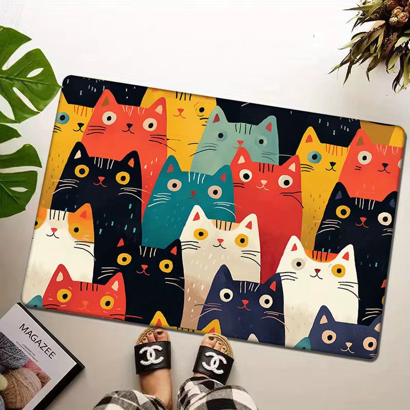 VIKAMA Bunter Teppich mit Katzen-Cartoon-Motiv, Wasserdichte Bodenmatte für Schlafzimmer, Wohnzimmer oder Badezimmer, Multicolor - Bild 5