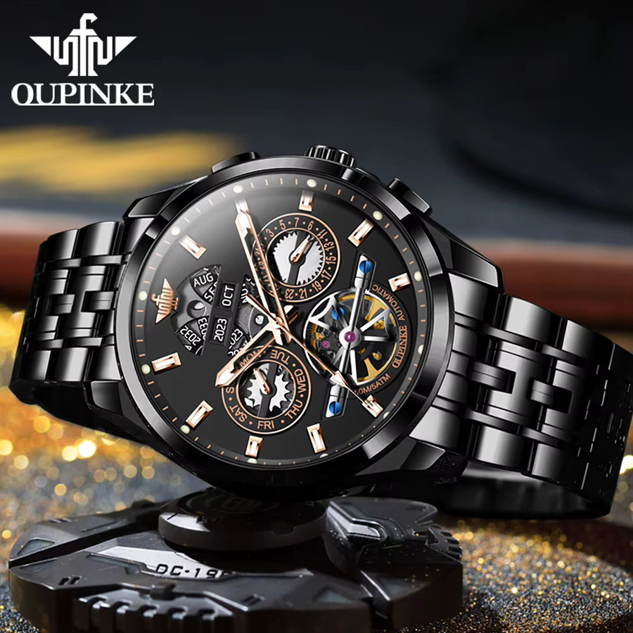 OUPINKE Automatik-Armbanduhr, Edelstahl, Schwarz, Herren - Bild 3
