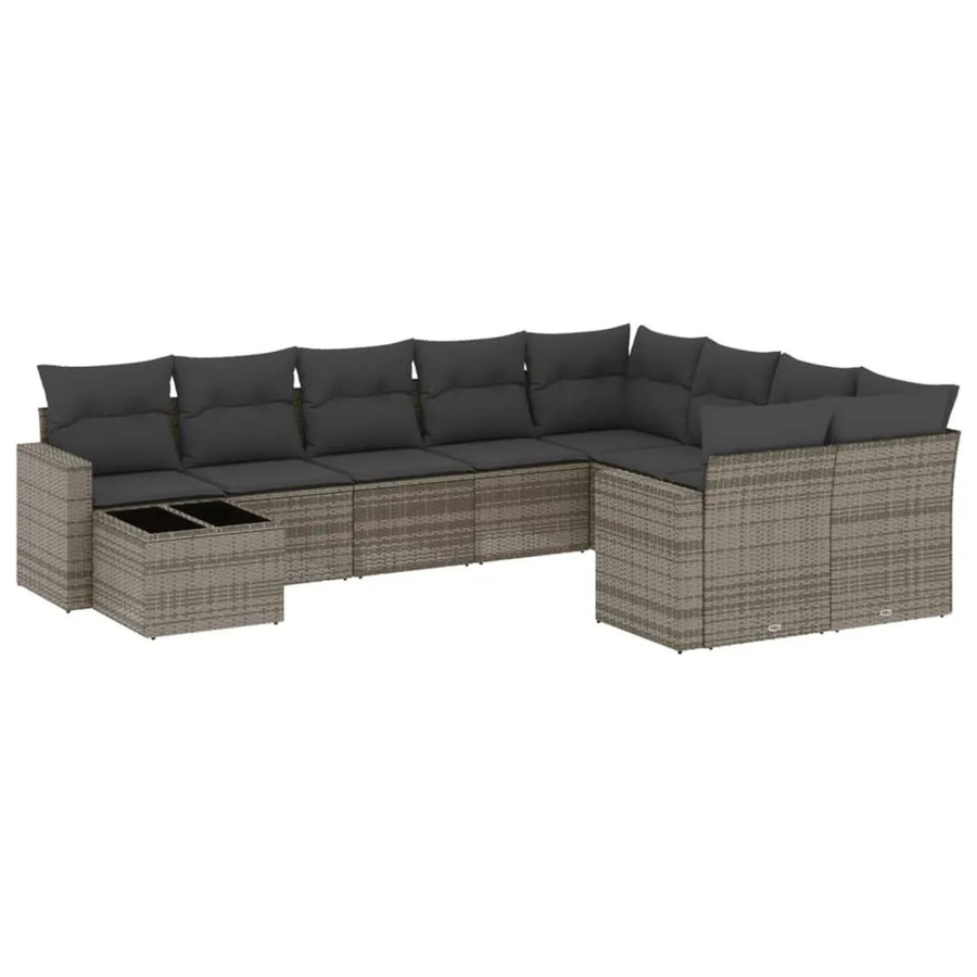 vidaXL 10-teilige Garten-Sofagarnitur in L-Form aus Polyrattan mit Kissen in Grau - Bild 2