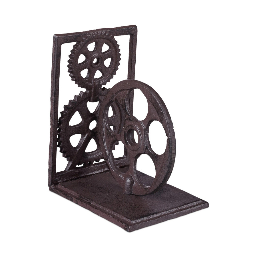 Relaxdays Buchstütze aus Gusseisen im Industrial-Stil mit Zahnrädern, Schwarz, B/T/H: 16 x 13 x 10 cm - Bild 2