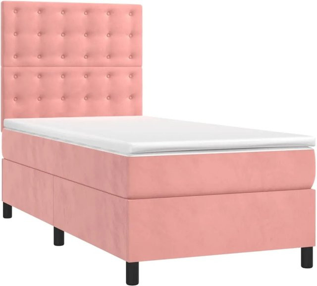 vidaXL Boxspringbett mit Matratze in Rosa, Samt, mit LED-Unterbettbeleuchtung und USB-Ladeport, B/T/H: 80 x 200 cm - Bild 1