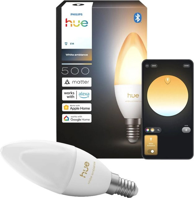 Philips Hue White Ambiance LED-Leuchtmittel Kerzenform E14 Weiß 500 lm dimmbar - Bild 1
