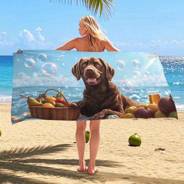 Strandtuch Chocolate Lab mit Früchten und Blasen, sandfrei und schnelltrocknend, Multicolor, B: 30 cm, H: 60 cm - Bild 1