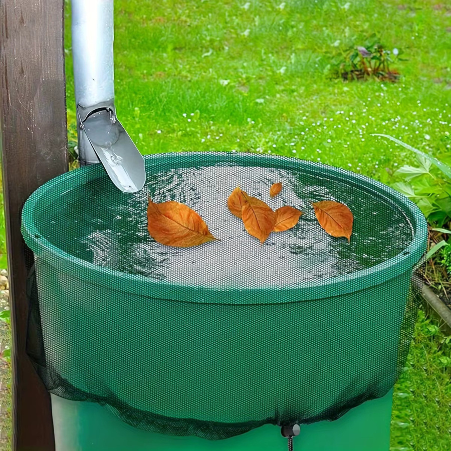 Graue Netzabdeckung für Regenfässer und Regenwassersammler mit Kordelzug aus Kunststoff - Bild 6