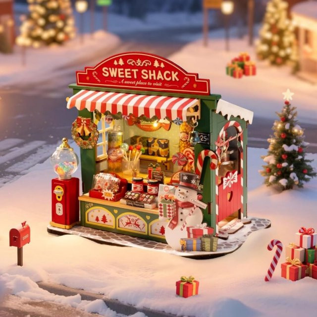 Rolife Weihnachts-Süßigkeitenstand, Miniatur-Hausset, 170-teiliges Set, ab 14 Jahren - Bild 1