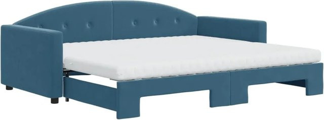 vidaXL Ausziehbares Tagesbett mit Matratze in Blau aus Samt, B/T/H: 90 x 200 cm - Bild 1