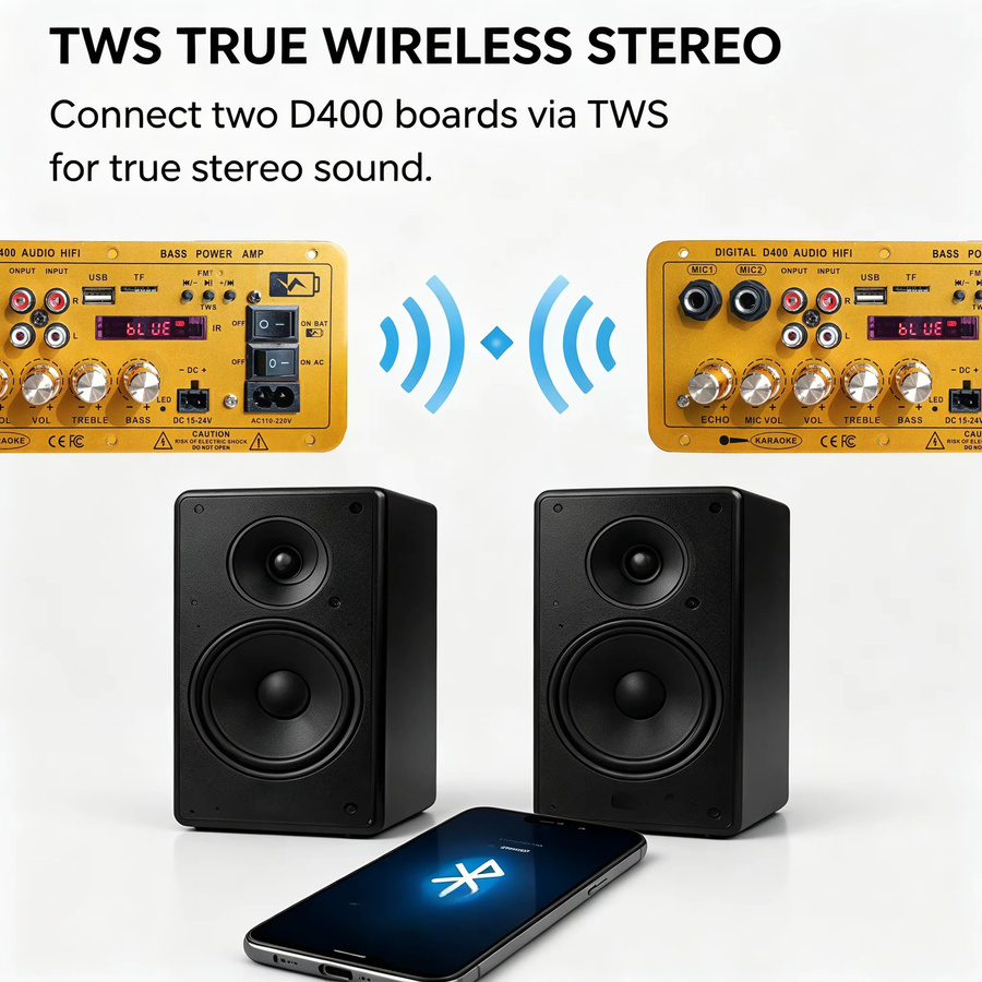 Woopker D400 Mono Bluetooth-Verstärkerplatine mit 100W Leistung in Gold - Bild 5