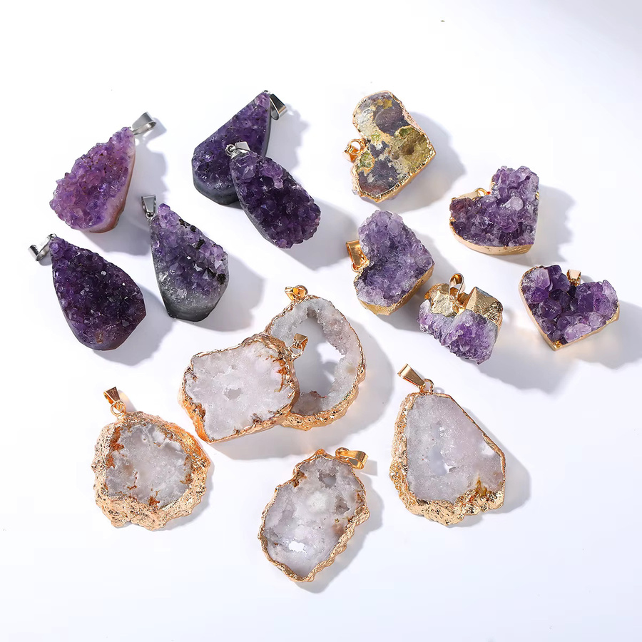 Amethyst-Cluster-Herzform-Anhänger, Kristall, Gold, Unisex - Bild 2