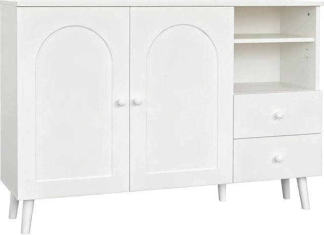 Merax Sideboard in Weiß mit 2 Türen und 2 Schubladen sowie Holzfüßen für Wohnzimmer und Esszimmer - Bild 1