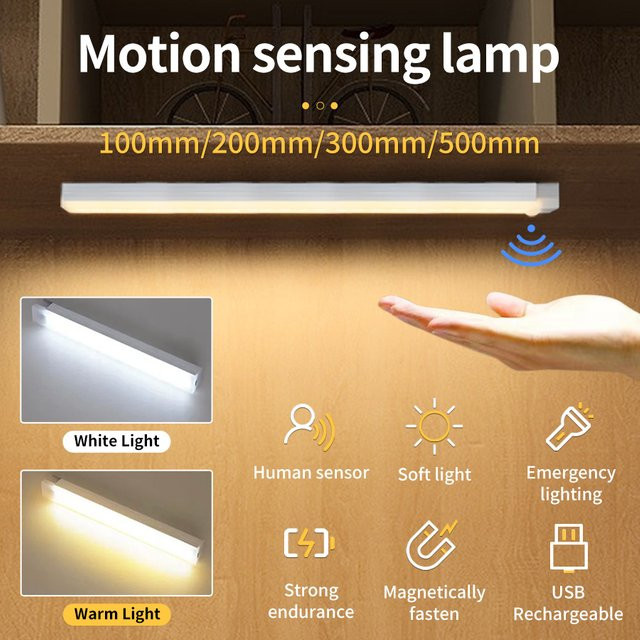 GGBEE LED Bewegungsmelder Nachtlicht in Weiß, USB wiederaufladbare Schrankleuchte für Küche, Schlafzimmer und Treppen - Bild 1