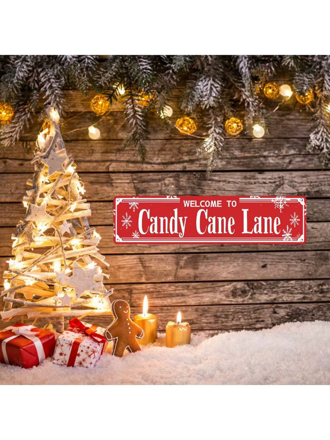 Vintage Weihnachtsblechschild Welcome to Candy Cane Lane Wanddekoration in Rot und Weiß, B/H: 40,6 x 10,2 cm - Bild 5