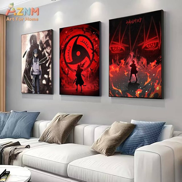 Kayou Naruto Itachi Uchiha Anime Leinwand Wandkunst in Rot als ungerahmtes Poster zur Raumdekoration - Bild 1