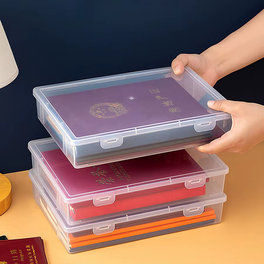 Transparente Aktenaufbewahrungsbox aus Kunststoff als Desktop-Büro-Organizer und Dokumenten-Archivbox - Bild 2