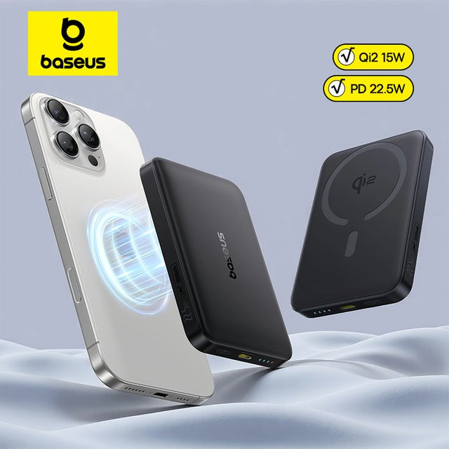 Baseus Qi2 Magnetische Powerbank 10000mAh in Schwarz mit 15W kabelloser und 22.5W PD Schnellladung - Bild 1