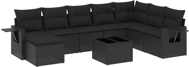 vidaXL 9-tlg. Garten-Sofagarnitur in L-Form aus schwarzem Poly-Rattan mit Kissen und Armlehnen - Bild 1