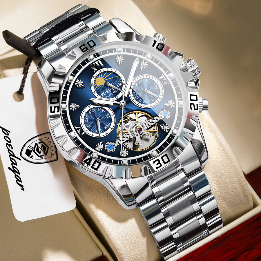 POEDAGAR Armbanduhr, Automatik, Edelstahl, Blau, Herren - Bild 2