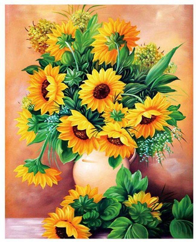 FIYO Diamond Painting Sonnenblumen in Blumenvase als 5D Diamant-Stickerei Mosaik Dekoration, mehrfarbig, B x H: 20 x 30 cm - Bild 1
