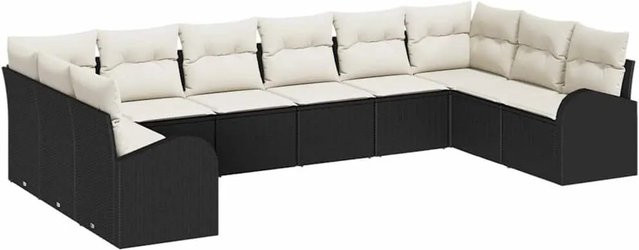 vidaXL Garten-Sofa-Set 10-teilig aus Poly-Rattan in Schwarz mit Polsterkissen in U-Form - Bild 1