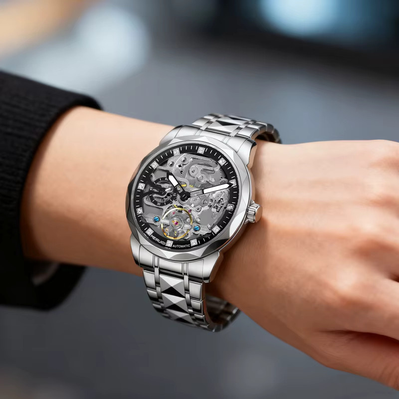 MEIRUIQI Armbanduhr Automatik, Edelstahl, Silber, Schwarz, Herren - Bild 6