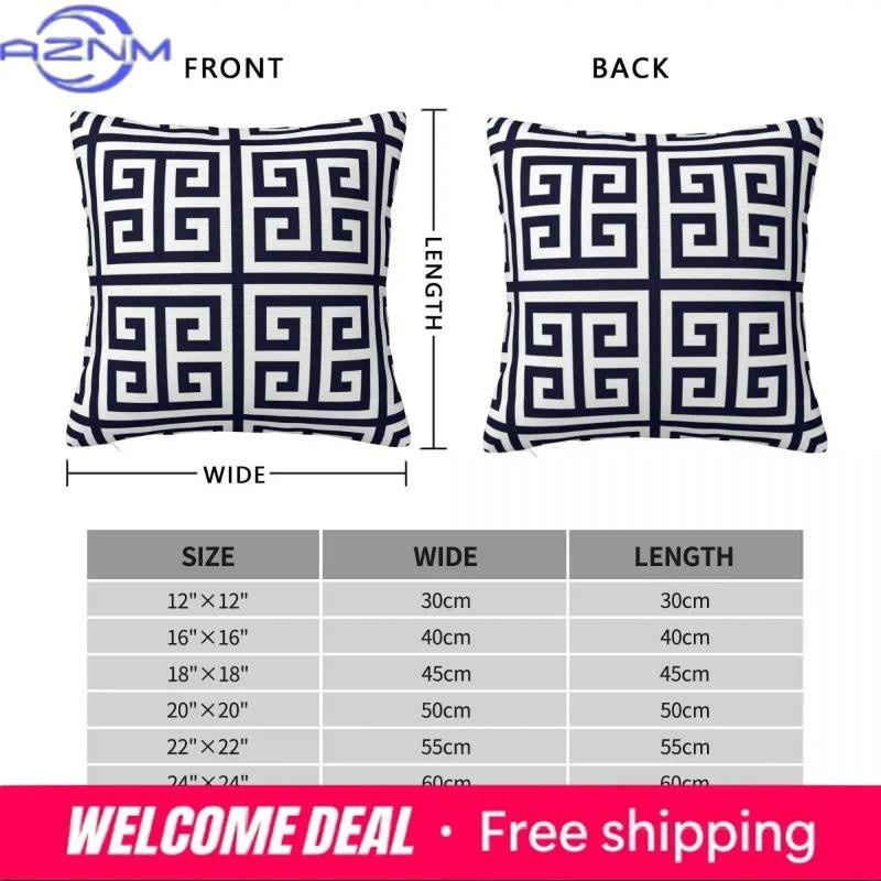 Shunika Chen Kissenbezug Griechischer Schlüssel in Marineblau mit geometrischem Muster aus weichem Polyester und Reißverschluss, B/B: 45,7 x 45,7 cm - Bild 2