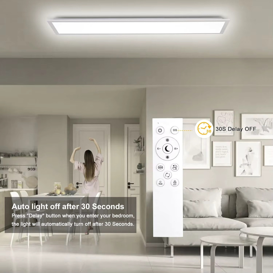 Oraymin LED-Panel-Deckenleuchte in Weiß mit RGB-Hintergrundbeleuchtung, dimmbar mit Fernbedienung, B/T: 100 x 25 cm, 30W - Bild 6