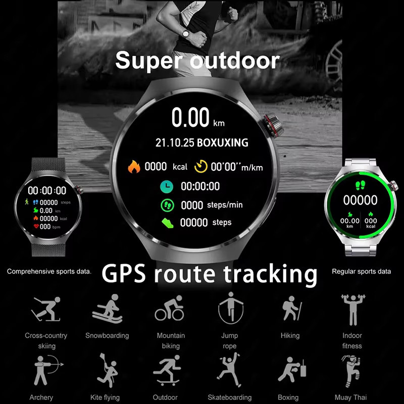 BOXUXING Smartwatch 2026 Pro GPS für Herren mit AMOLED-Bildschirm, Herzfrequenzmessung, Bluetooth-Anruffunktion und IP68 Wasserdichtigkeit in Schwarz - Bild 2